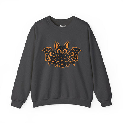 Cute Purple Bat Crewneck Sweatshirt | Kawaii Night Sky Halloween Pullover Dark Heather