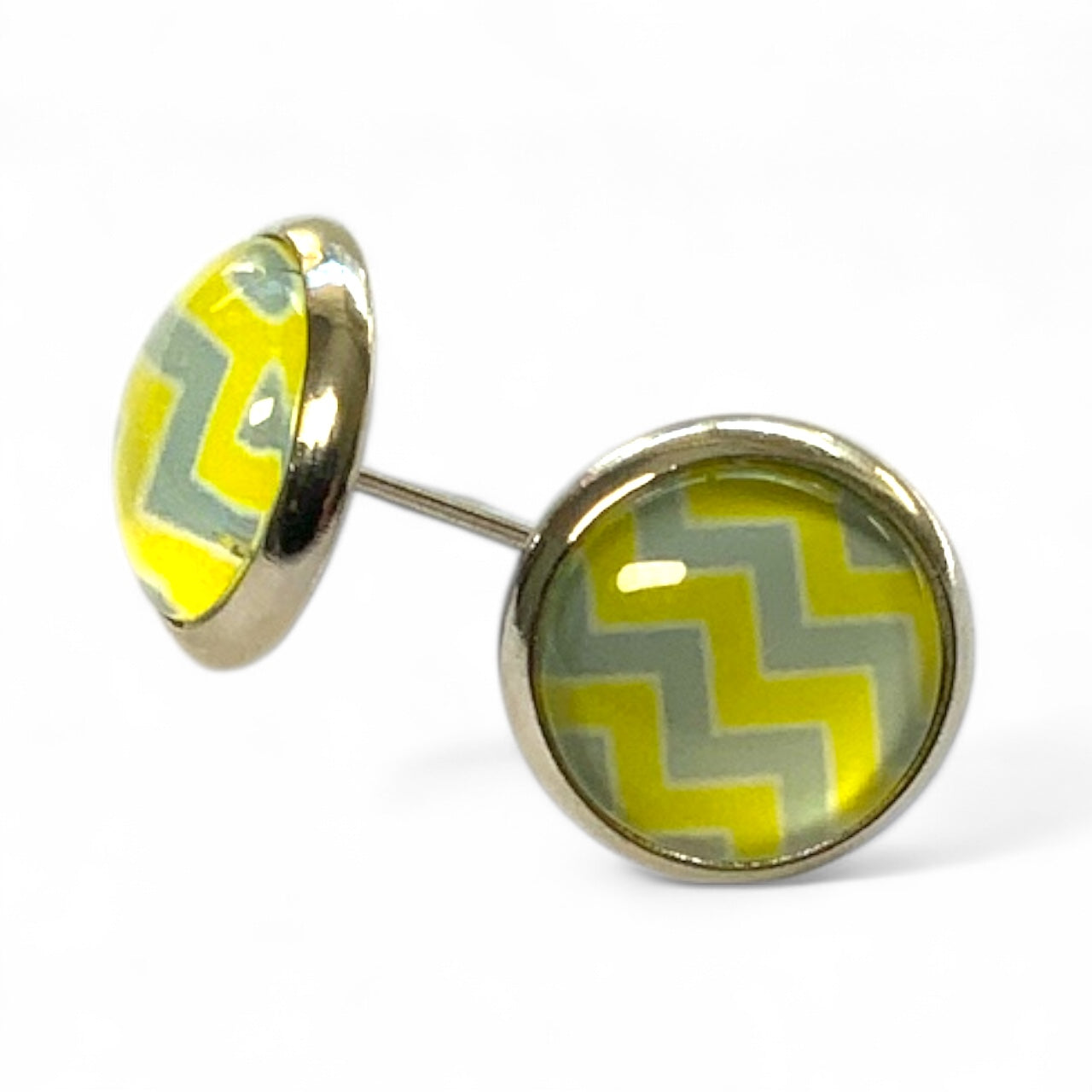 Chevron 10mm Earrings, Handmade Alloy Stud Earrings