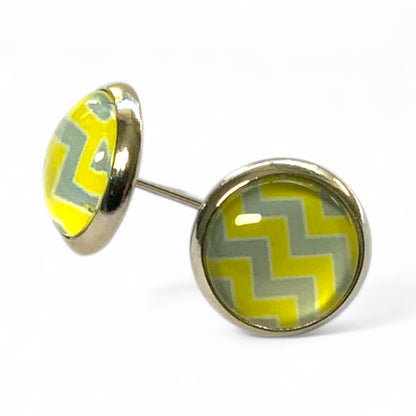 Chevron 10mm Earrings, Handmade Alloy Stud Earrings