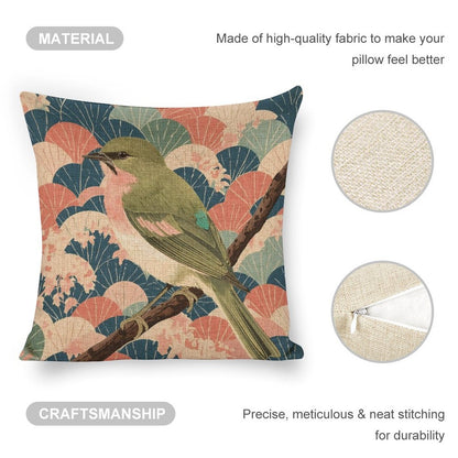 Songbird Serenity Linen Double Sided Throw Pillow Cushion Covers |45×45 cm | Set of 2