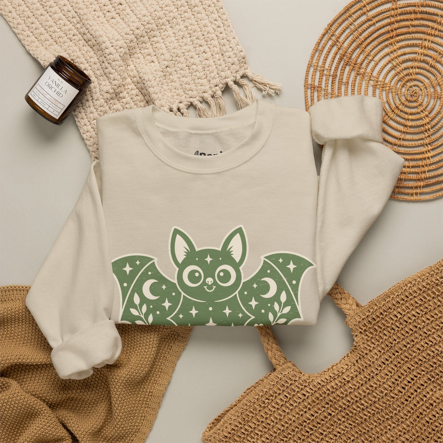Cute Purple Bat Crewneck Sweatshirt | Kawaii Night Sky Halloween Pullover