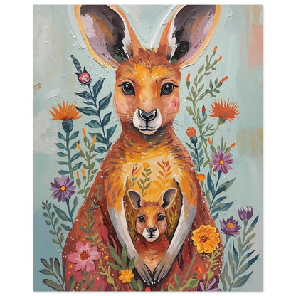 Abstract Impressionist Kangaroo & Joey Fine Art Poster – Vibrant Nature-Inspired Wall Decor 20x25 cm 8x10″