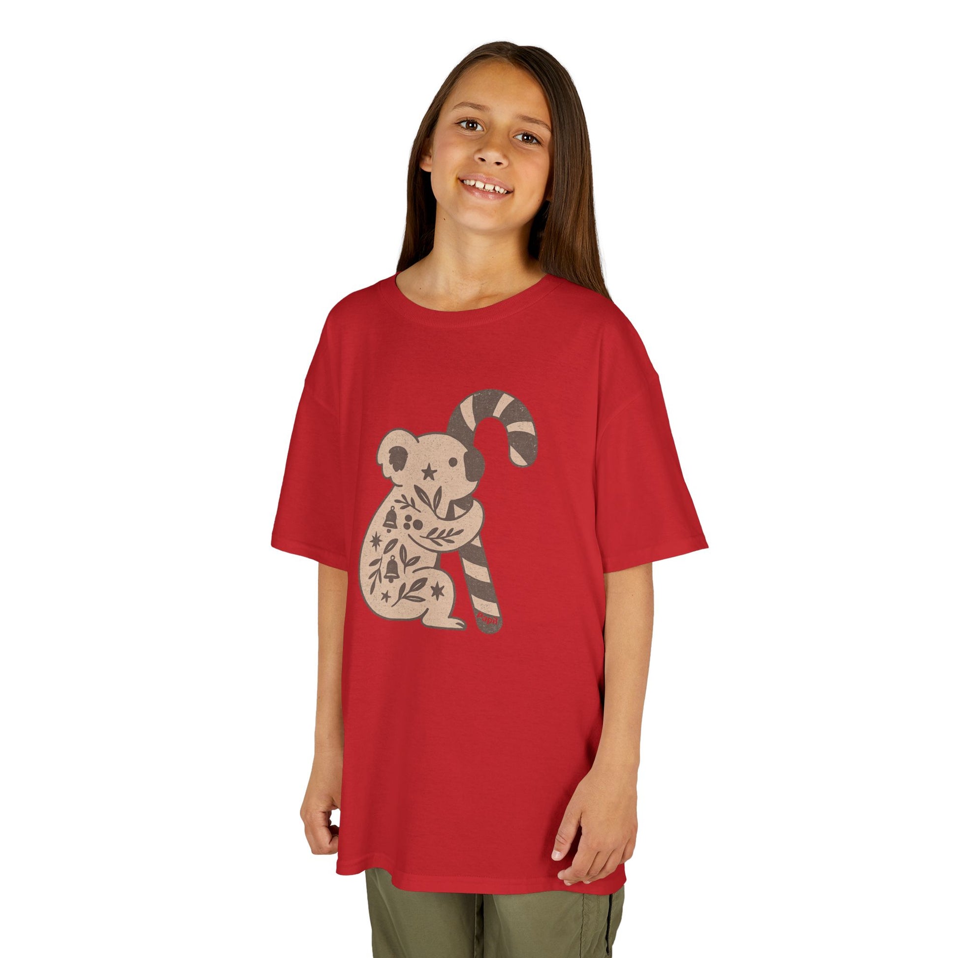 Floral Koala with Candy Cane Christmas Tee | Kids T-Shirt