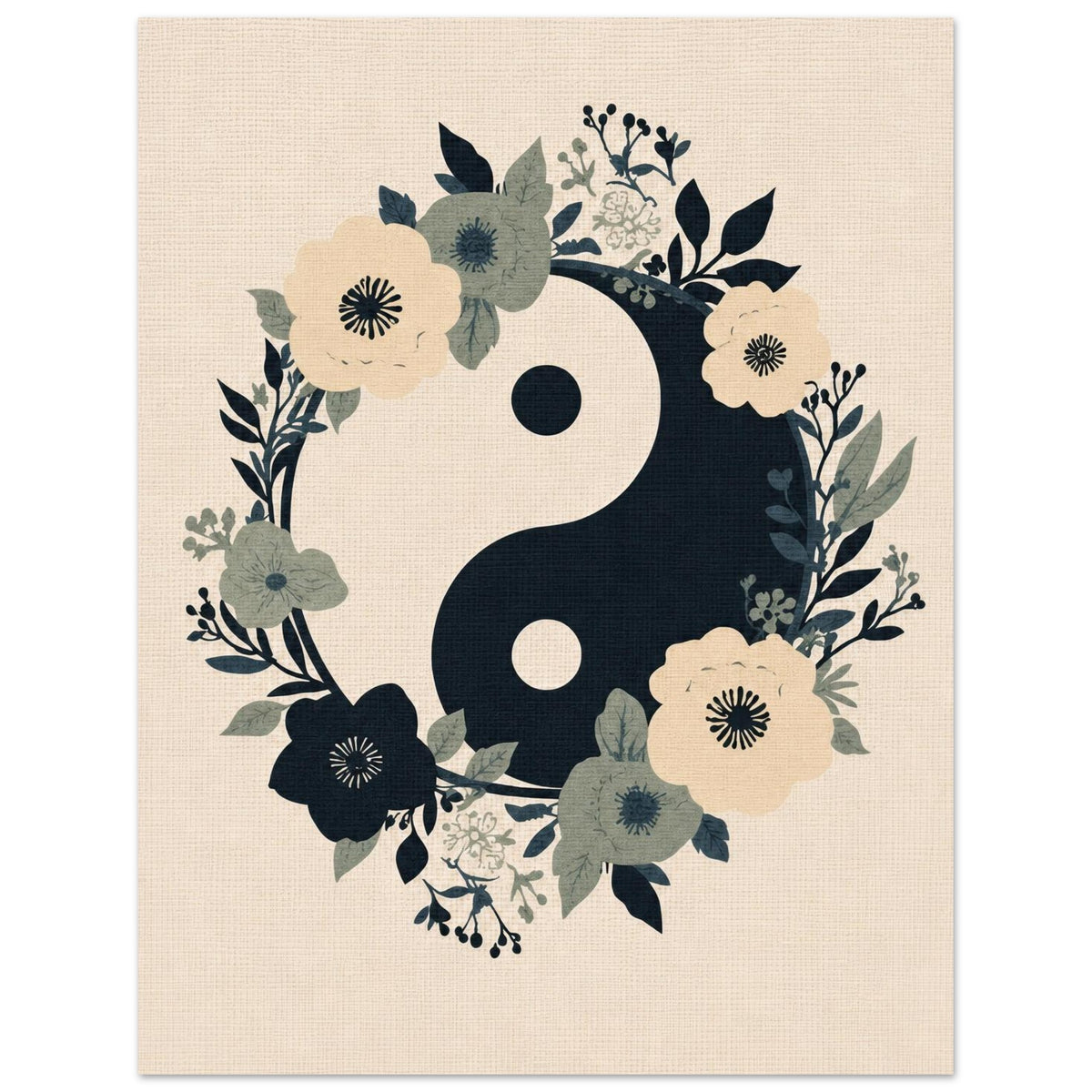 Floral Yin Yang Harmony Fine Art Poster - Balance & Serenity Wall Decor 27x35 cm 11x14″