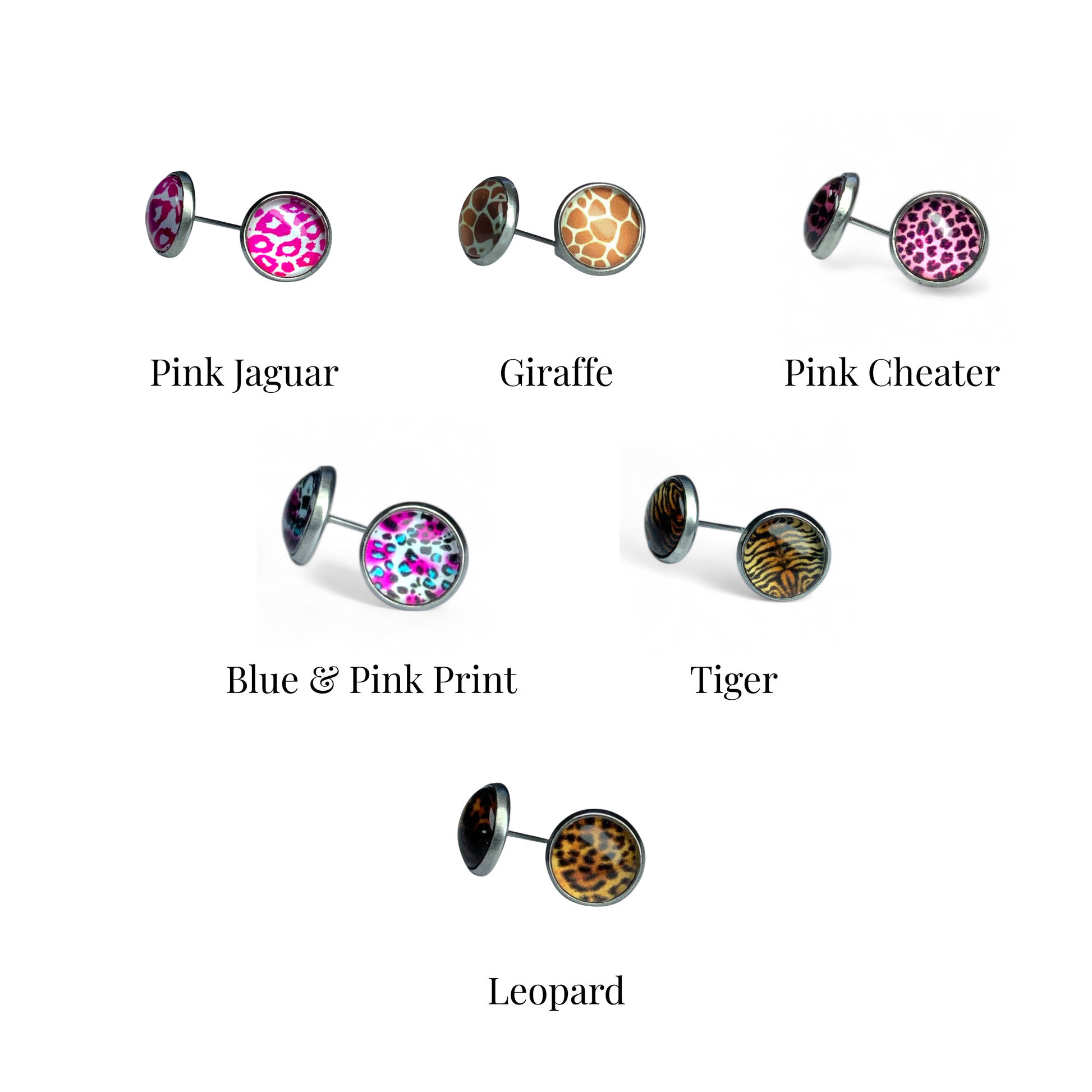 Wild Animal Print Round Dome Stainless Steel Stud Earrings
