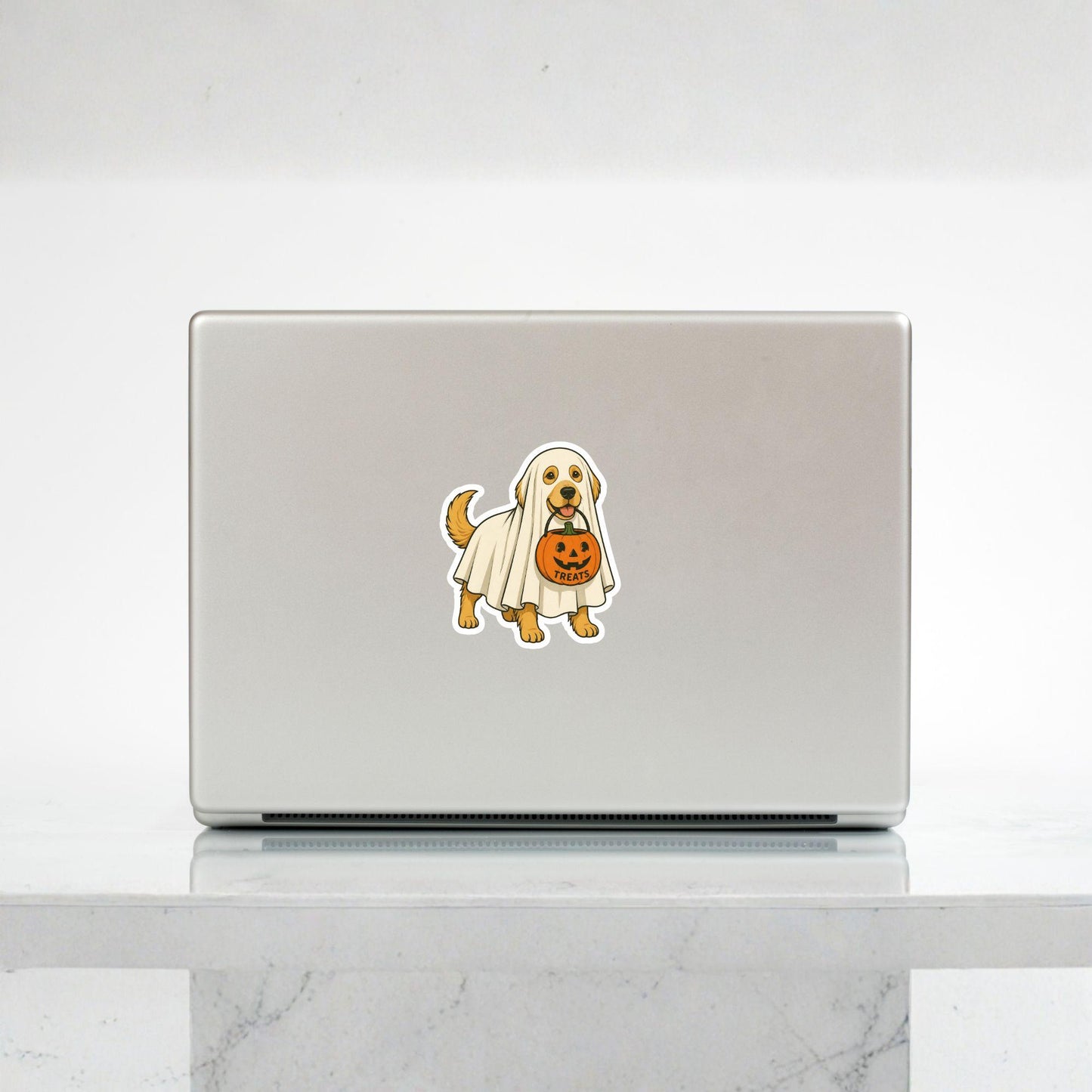 The Ghost Pup Golden Retriever | Halloween Vintage | White Vinyl | Die-Cut Sticker