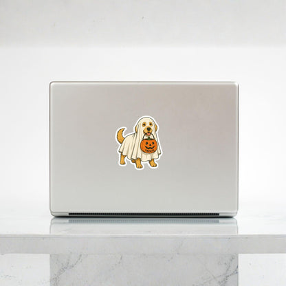 The Ghost Pup Golden Retriever | Halloween Vintage | White Vinyl | Die-Cut Sticker
