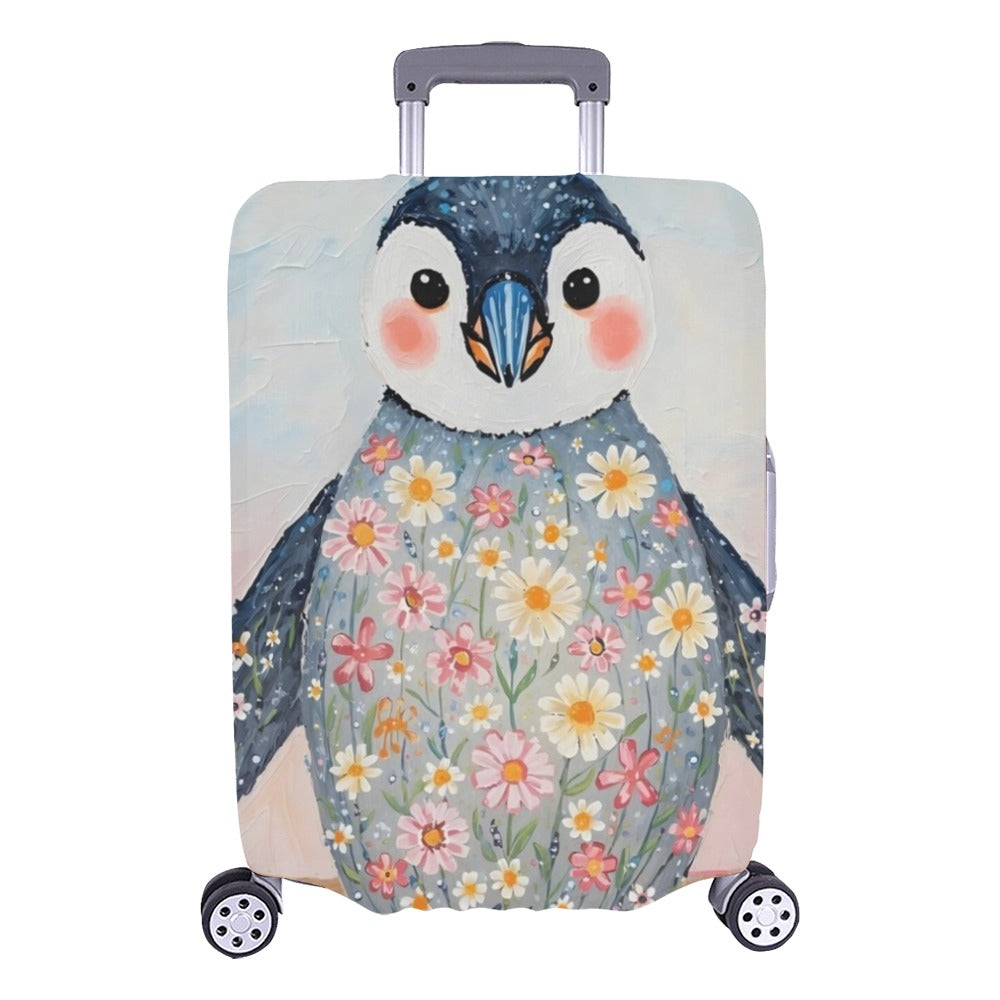 Floral Penguin Luggage Cover One Size ART00019 - L Luggage Cover Luggage Cover (Large Size) (26"-28")