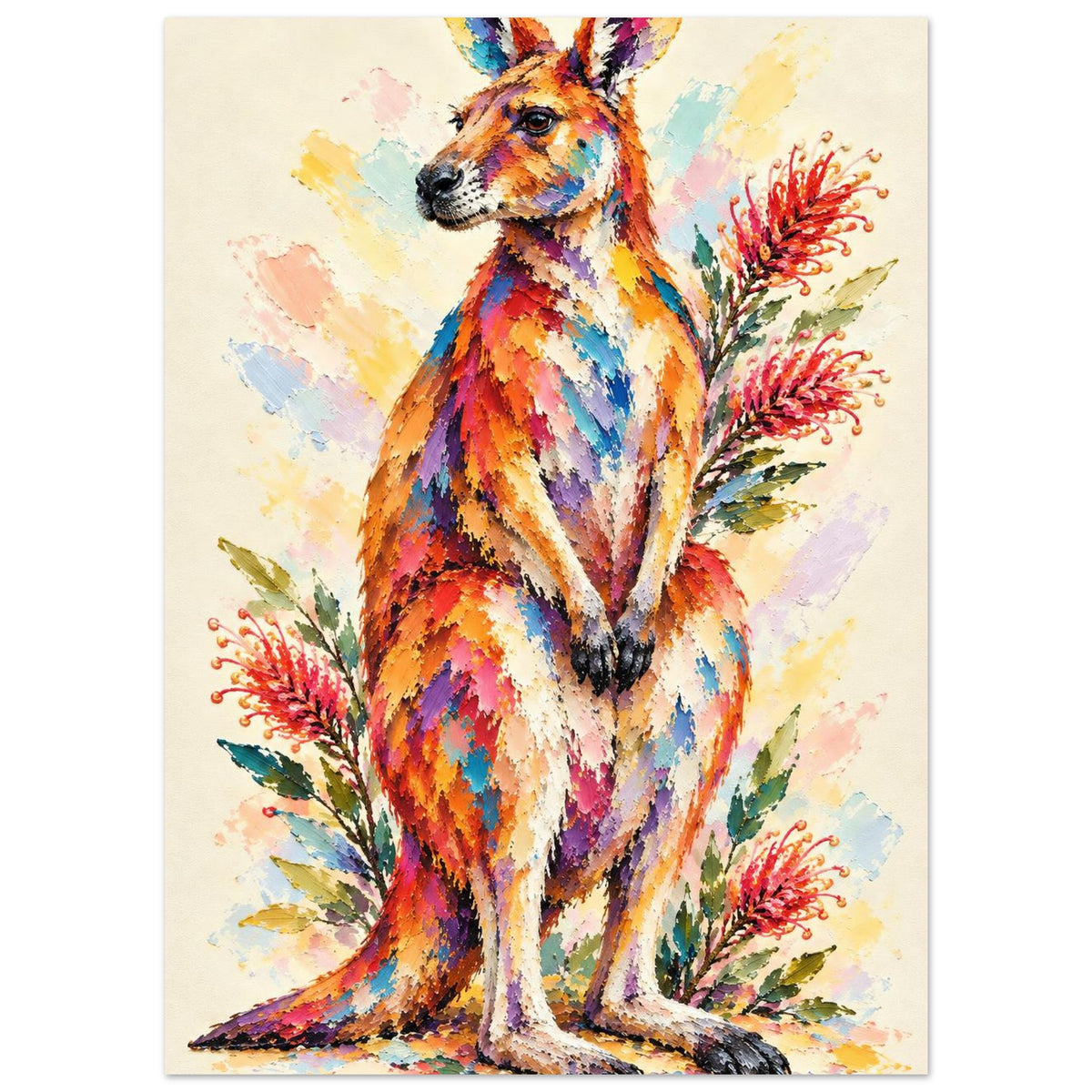 Kangaroo Painted Australian Animal Fine Art Poster 13x18 cm 5x7″