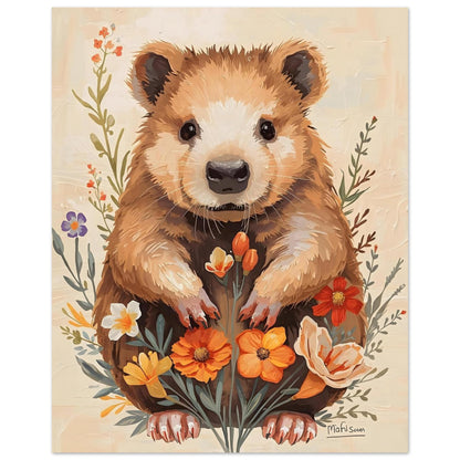 Charming Wildflower Critter Fine Art Poster in Warm Earthy Tones 20x25 cm 8x10″