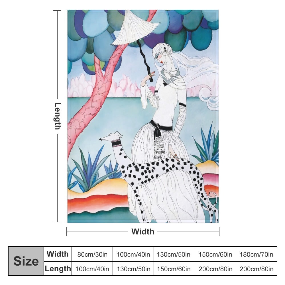 Gentle Companionship – Ultra-Soft Flannel Throw Blanket | Vintage Lady & Dog Art