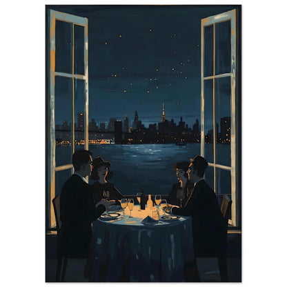Midnight Rendezvous Fine Art Poster - Evocative Cityscape Dining Art Print 21x29.7 cm 8x12"