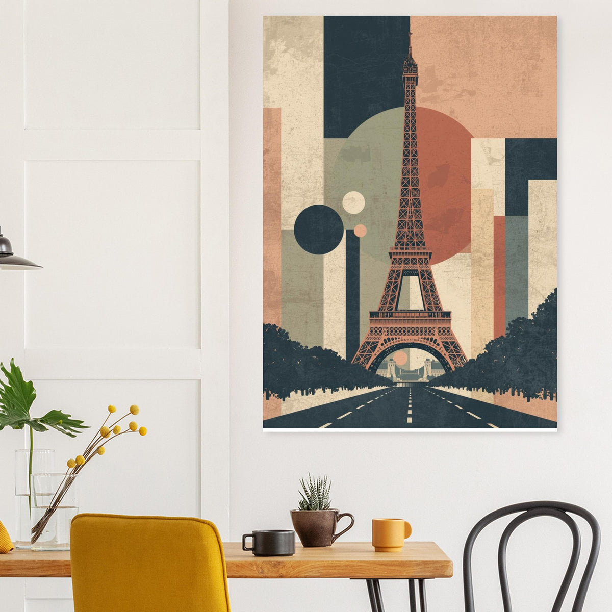 Eiffel Tower Geometric Abstract Fine Art Poster - Mid-Century Modern Parisian Vibe