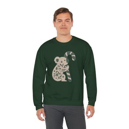 Floral Koala with Candy Cane Christmas Sweater | Botanical Animal Woodland Sweatshirt