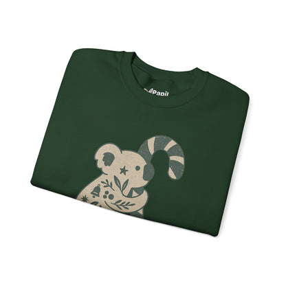 Floral Koala with Candy Cane Christmas Sweater | Botanical Animal Woodland Sweatshirt