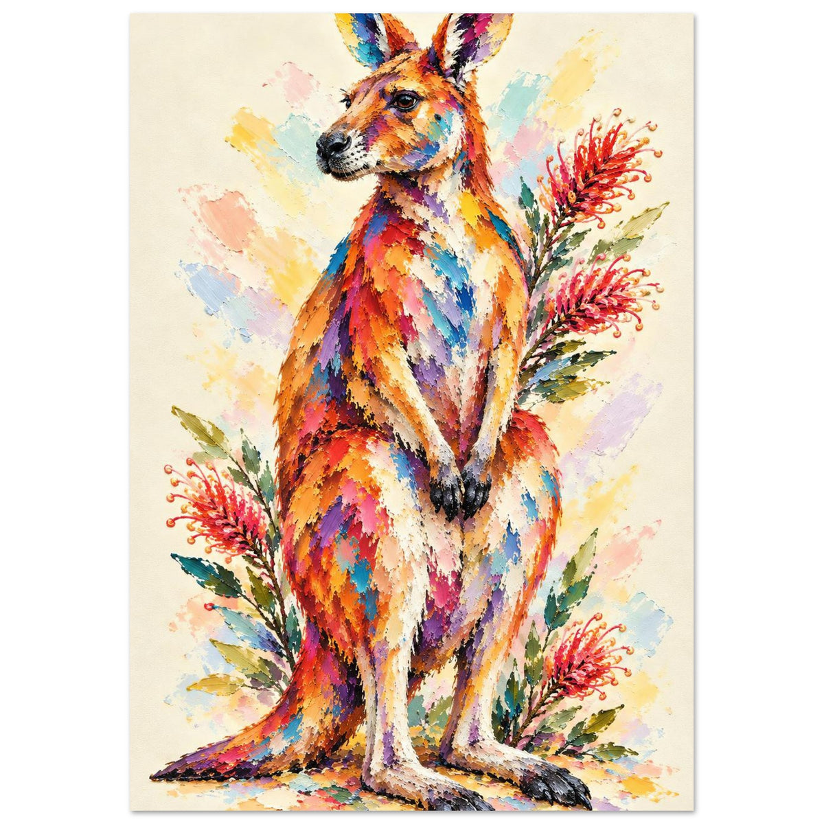 Kangaroo Painted Australian Animal Fine Art Poster A2 (42 x 59.4 cm)