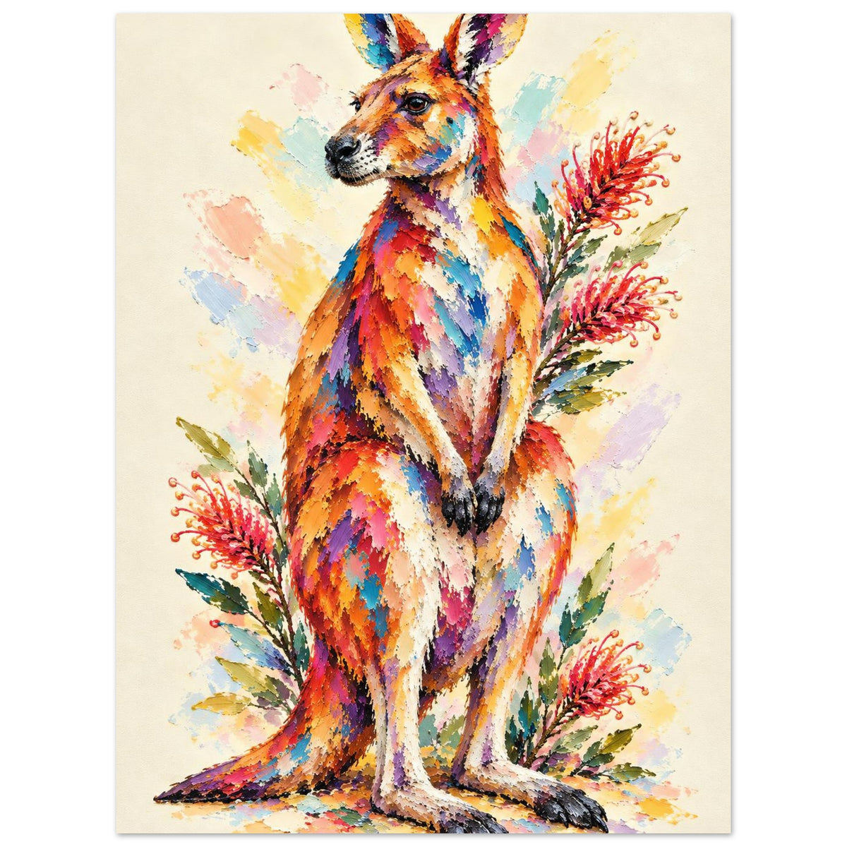 Kangaroo Painted Australian Animal Fine Art Poster 60x80 cm 24x32″