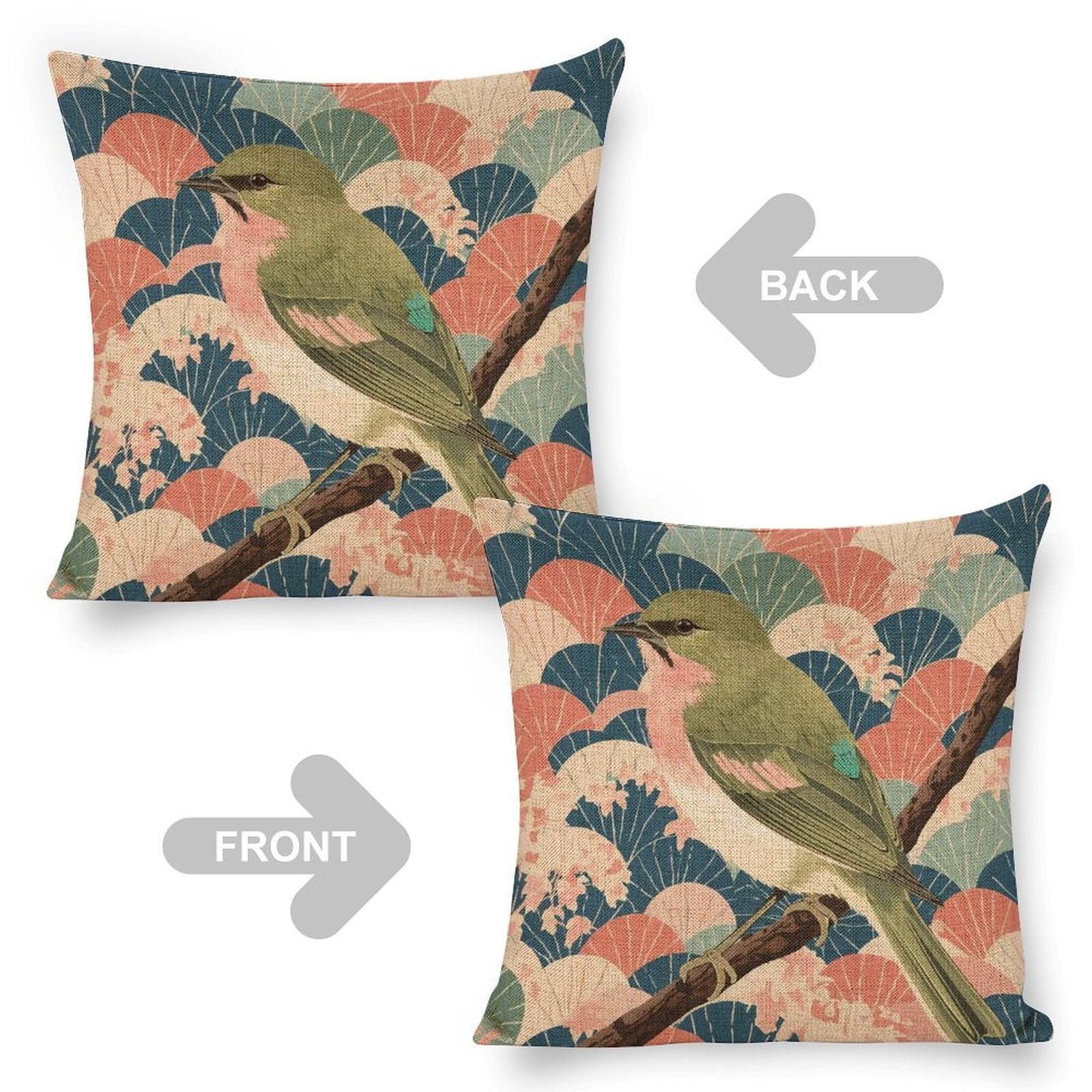 Songbird Serenity Linen Double Sided Throw Pillow Cushion Covers |45×45 cm | Set of 2