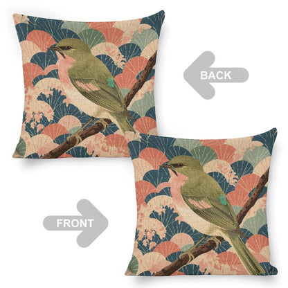 Songbird Serenity Linen Double Sided Throw Pillow Cushion Covers |45×45 cm | Set of 2
