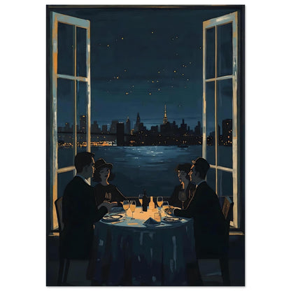 Midnight Rendezvous Fine Art Poster - Evocative Cityscape Dining Art Print A1 (59.4 x 84.1 cm)