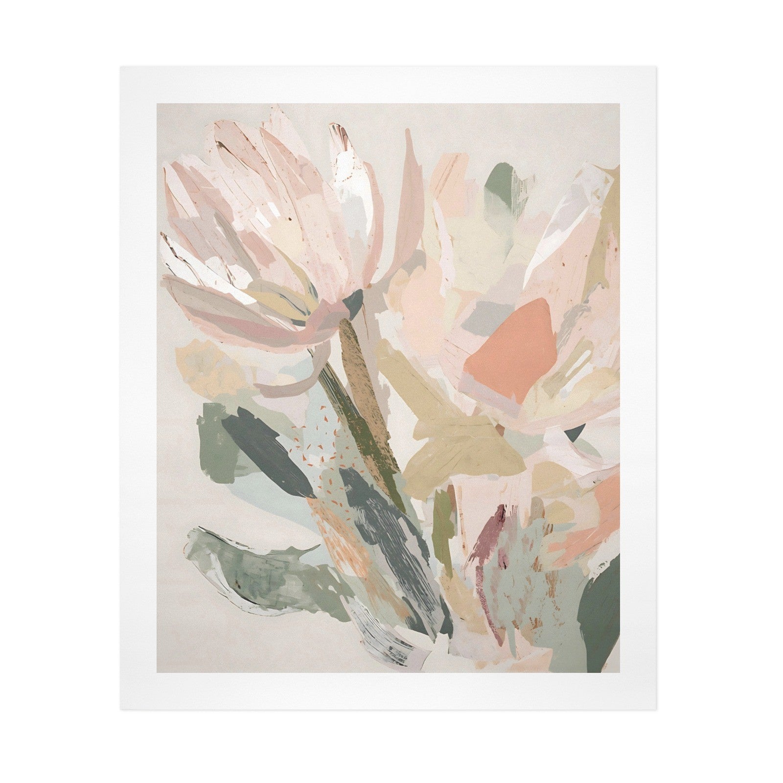 Abstract Floral Canvas Wall Art Print | Modern Minimalist Botanical Painting 12" x 16" (30 x 40cm)