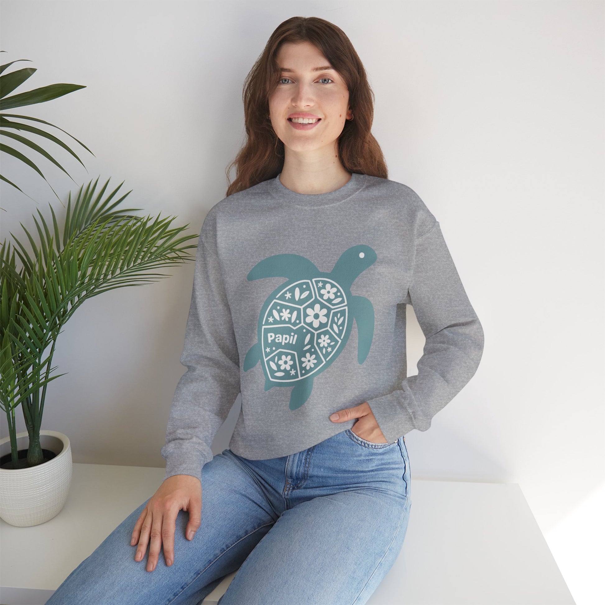 Turtle Graphic Sweatshirt — Floral Sea Turtle Crewneck