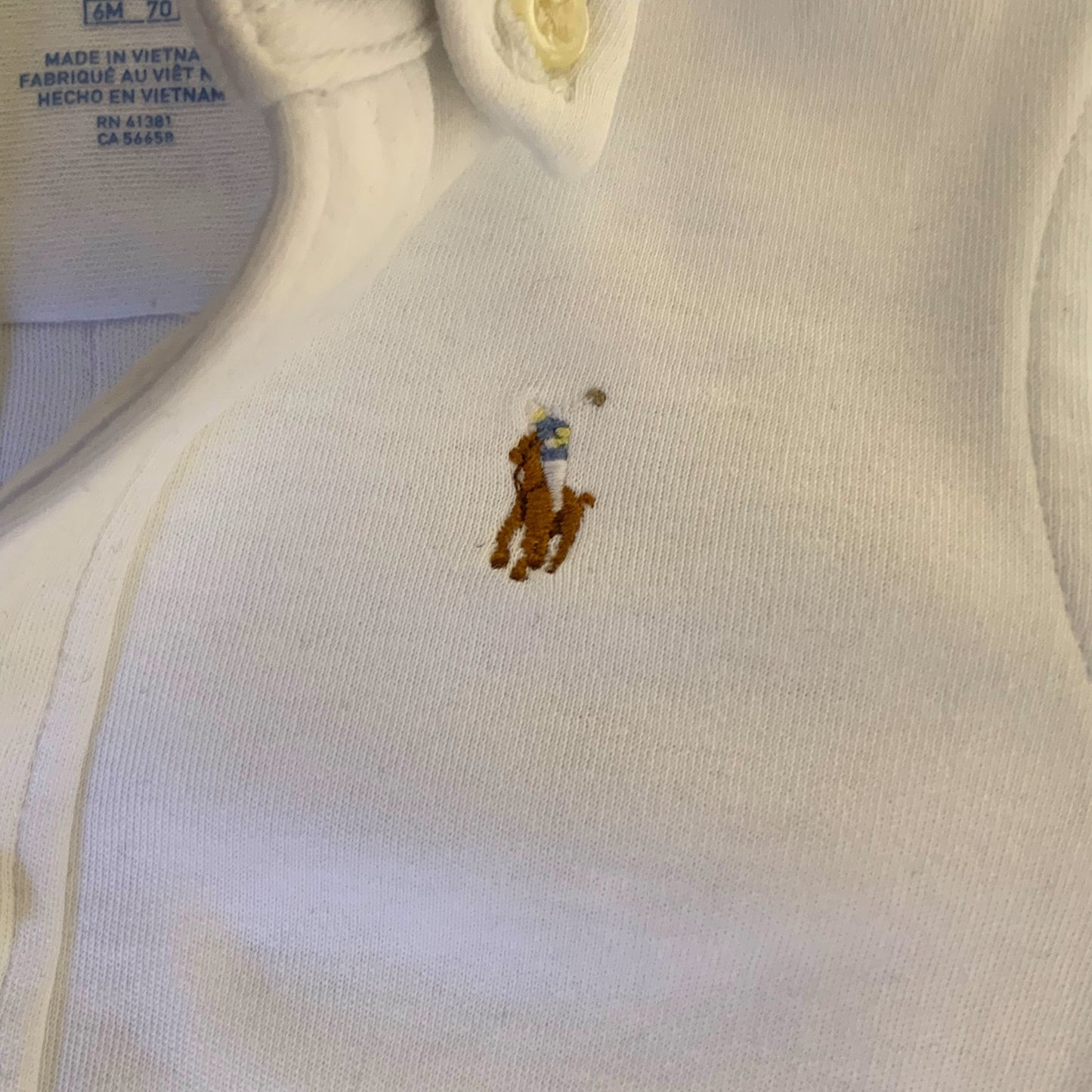 Ralph Lauren | Baby Boys 2-Piece Outfit | White Shirt | Blue Stripe Pants | 6 Months | Pre-Owned