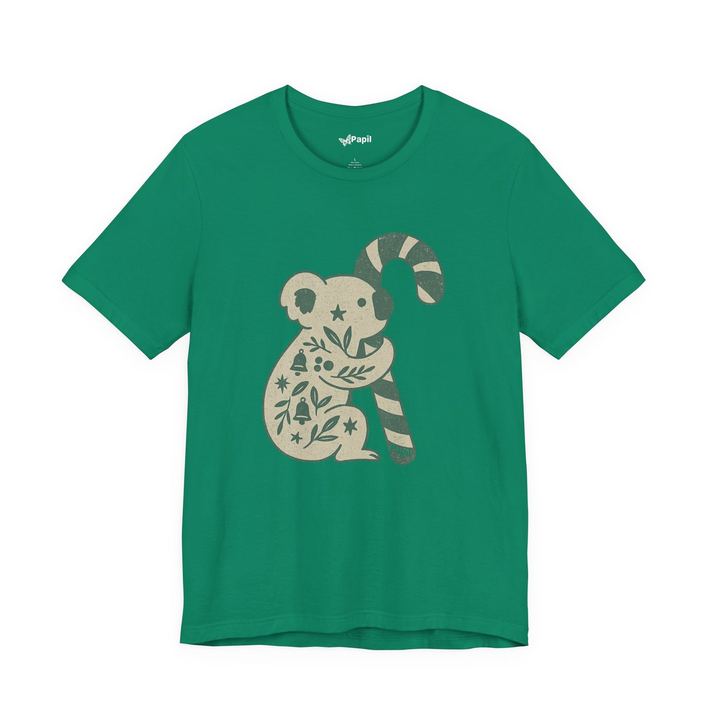 Floral Koala with Candy Cane Christmas Tee | Botanical Animal Woodland T-Shirt Kelly