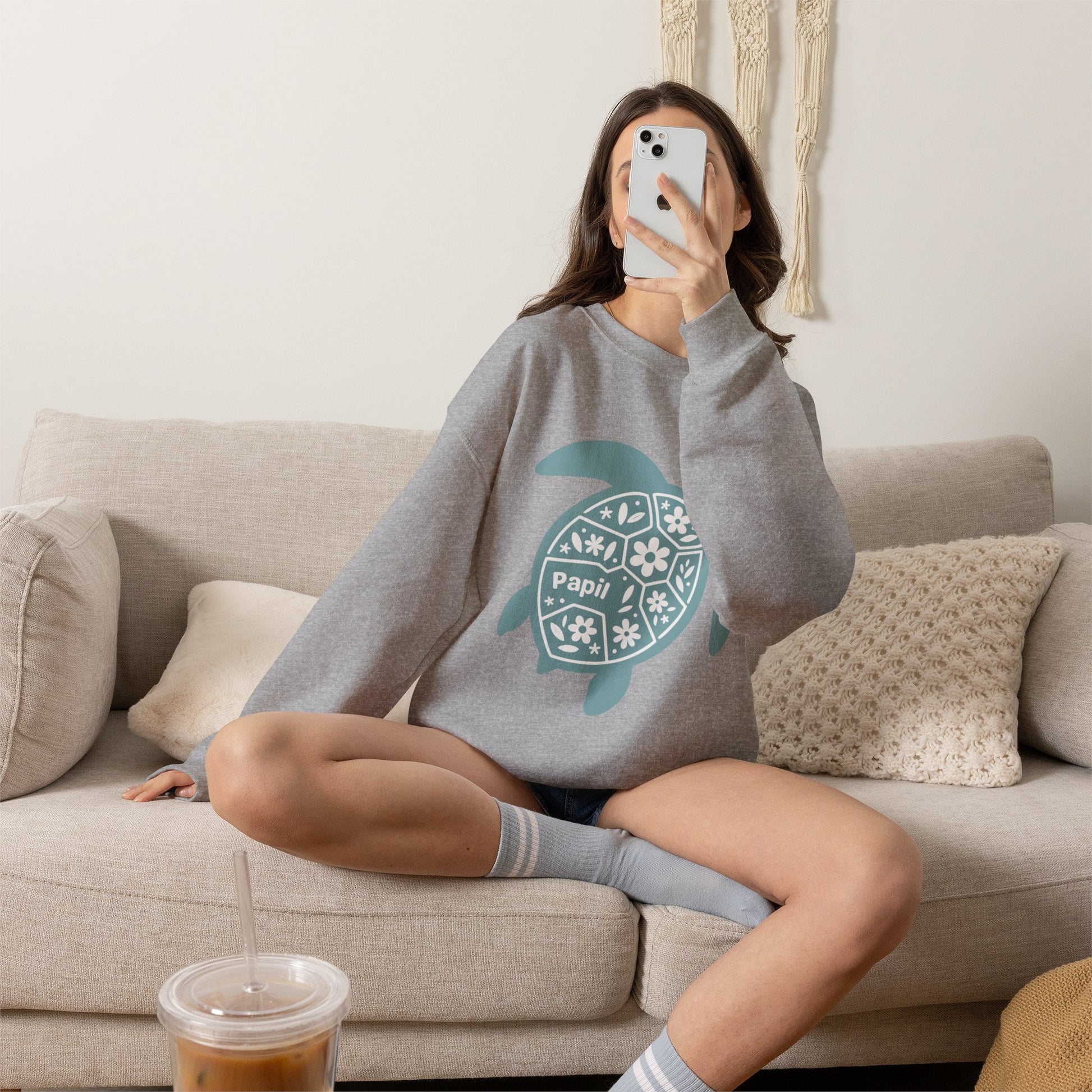 Turtle Graphic Sweatshirt — Floral Sea Turtle Crewneck
