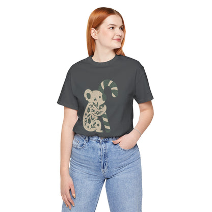 Floral Koala with Candy Cane Christmas Tee | Botanical Animal Woodland T-Shirt