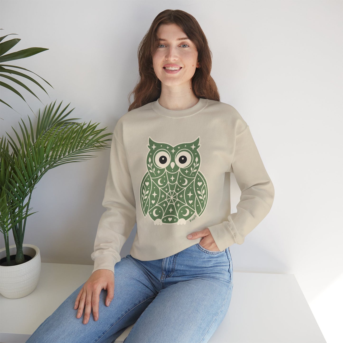 Decorative Folk Owl Crewneck Sweatshirt | Vintage Graphic Pullover