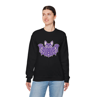Cute Purple Bat Crewneck Sweatshirt | Kawaii Night Sky Halloween Pullover