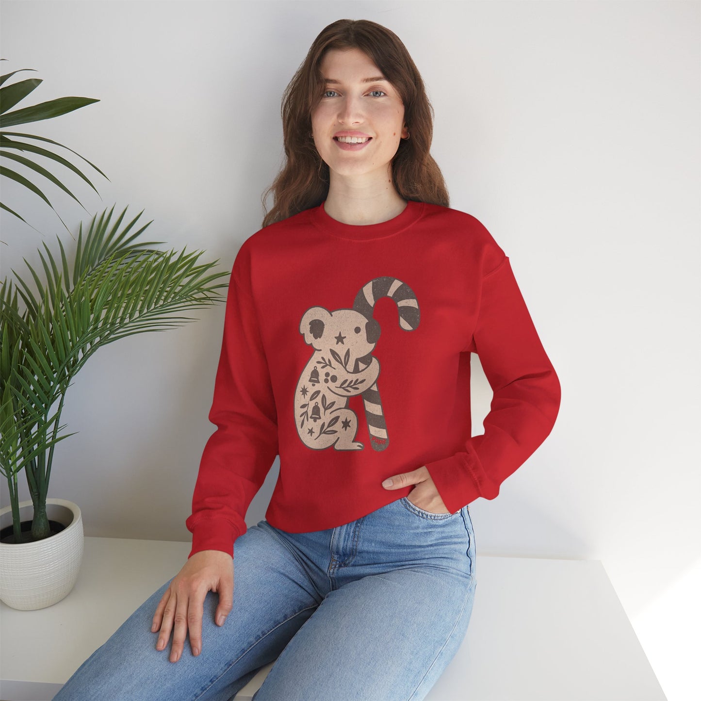 Floral Koala with Candy Cane Christmas Sweater | Botanical Animal Woodland Sweatshirt