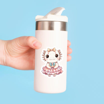 Axolotl Ballerina Pink Tutu | Kawaii | White Gloss Vinyl | Die-Cut Sticker