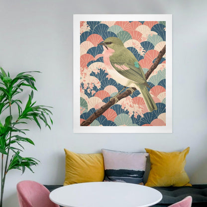 Songbird Serenity – Japanese Ukiyo-e Inspired Canvas Wall Art Print