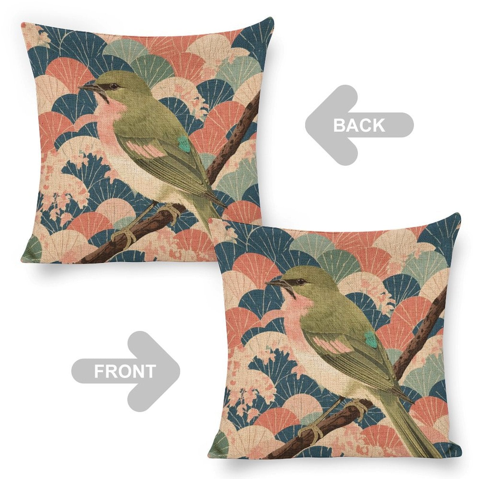Songbird Serenity Linen Cushion Pillow Cover — Double-Sided Print, 45×45cm