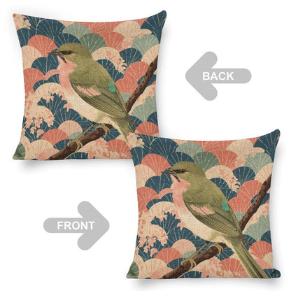 Songbird Serenity Linen Cushion Pillow Cover — Double-Sided Print, 45×45cm