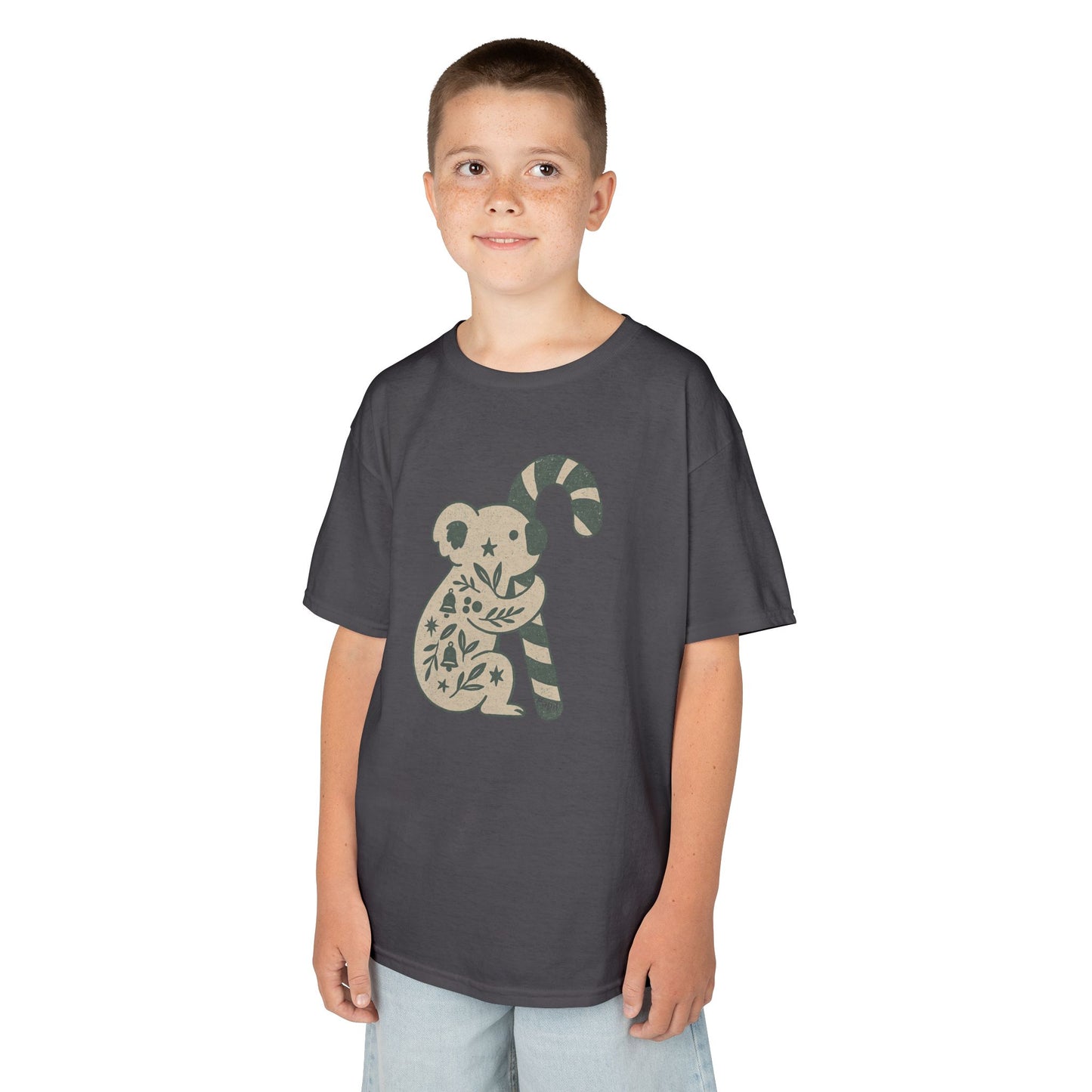 Floral Koala with Candy Cane Christmas Tee | Kids T-Shirt