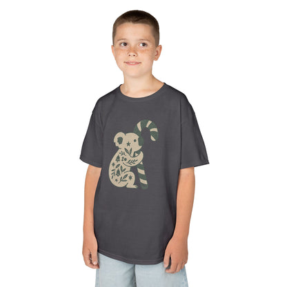 Floral Koala with Candy Cane Christmas Tee | Kids T-Shirt