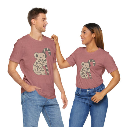 Floral Koala with Candy Cane Christmas Tee | Botanical Animal Woodland T-Shirt