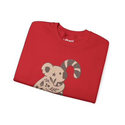 Floral Koala with Candy Cane Christmas Sweater | Botanical Animal Woodland Sweatshirt
