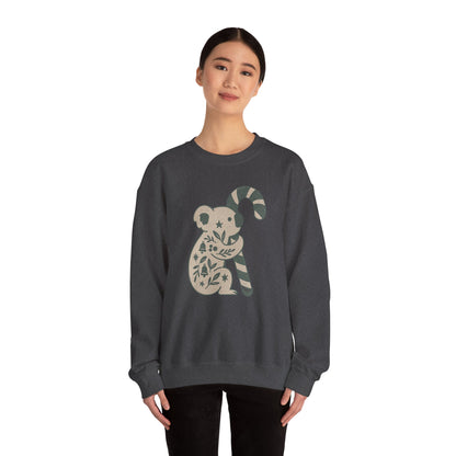 Floral Koala with Candy Cane Christmas Sweater | Botanical Animal Woodland Sweatshirt