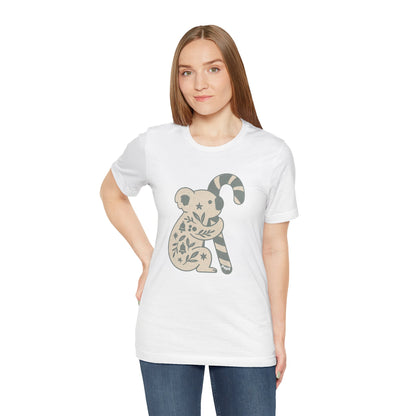 Floral Koala with Candy Cane Christmas Tee | Botanical Animal Woodland T-Shirt