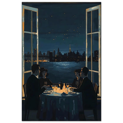 Midnight Rendezvous Fine Art Poster - Evocative Cityscape Dining Art Print 40x60 cm 16x24″