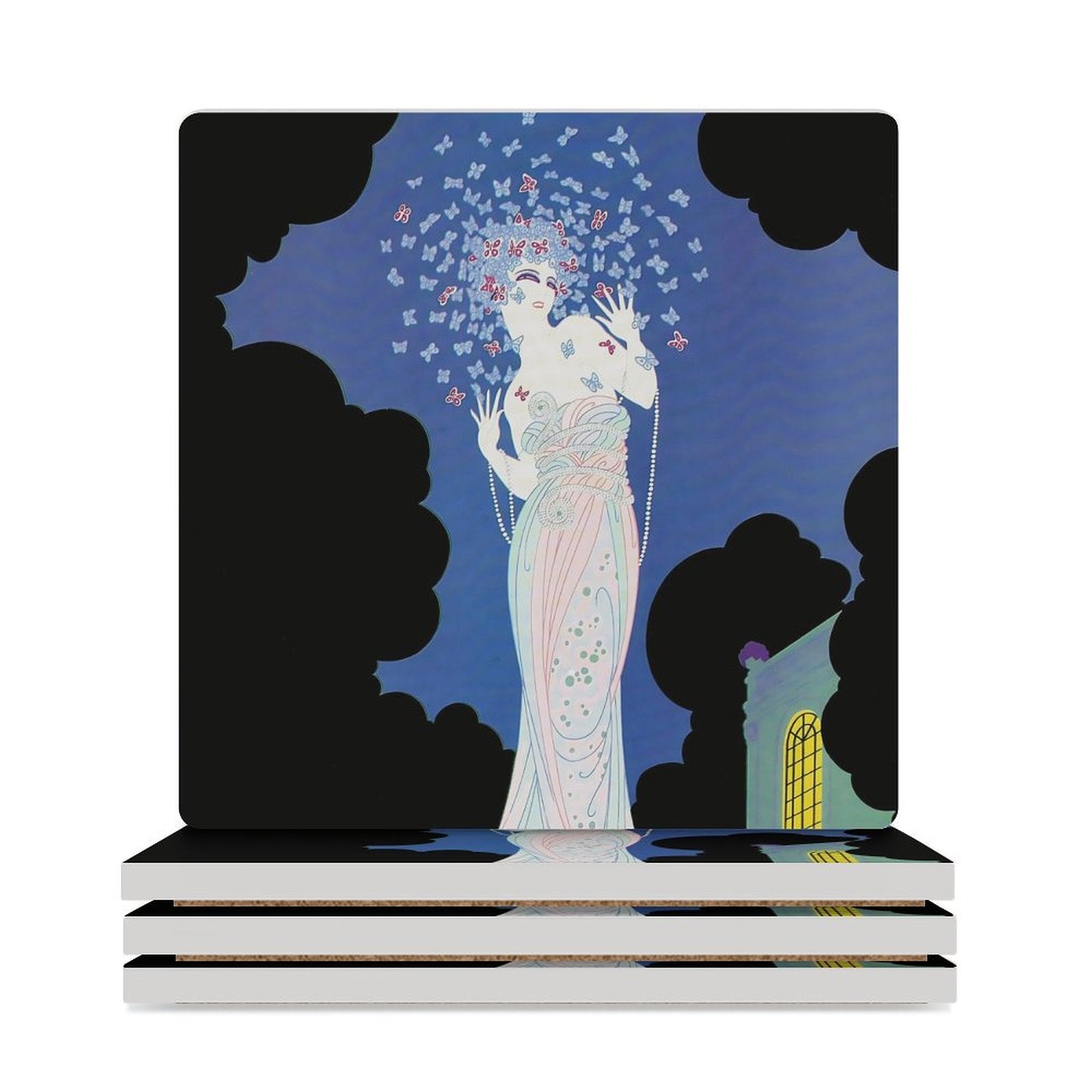 Ms. Vogue Vintage Glamour Lady Portrait Ceramic Coasters (Set of 4 or 6)