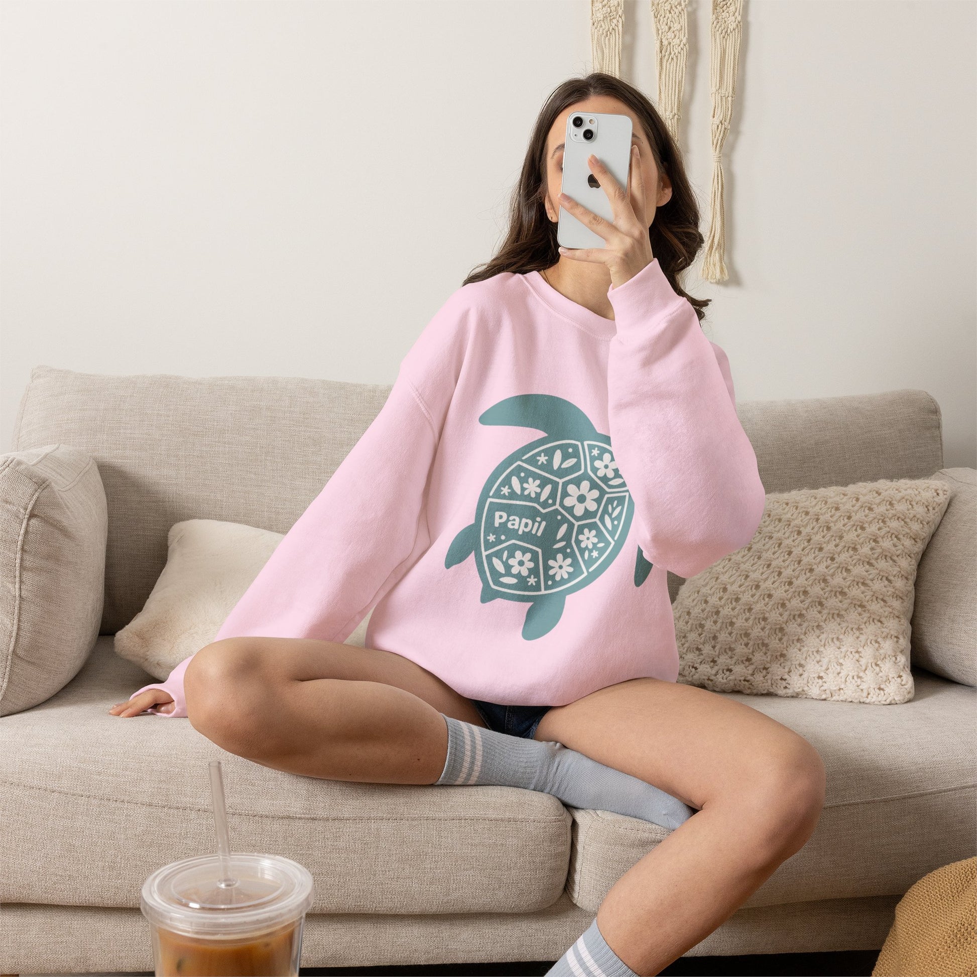 Turtle Graphic Sweatshirt — Floral Sea Turtle Crewneck