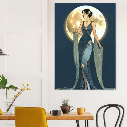 Art Deco Diva Moonlit Fine Art Poster - A Touch of Roaring Twenties Glamour for Your Walls