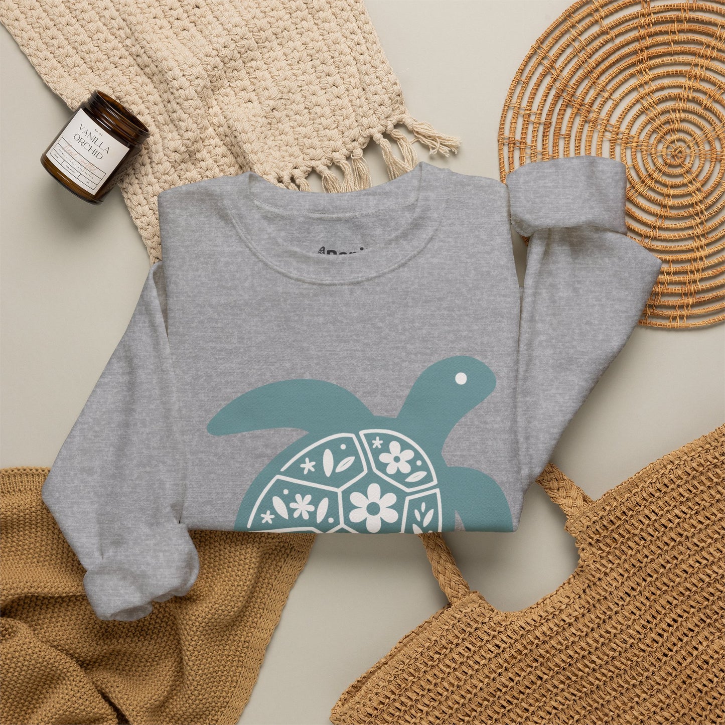 Turtle Graphic Sweatshirt — Floral Sea Turtle Crewneck