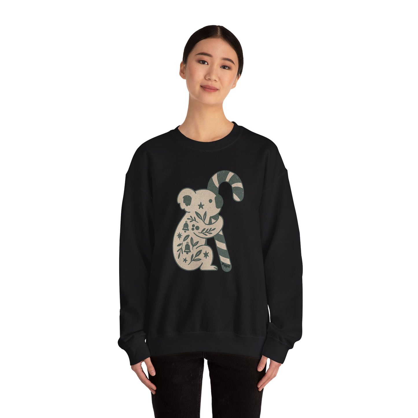 Floral Koala with Candy Cane Christmas Sweater | Botanical Animal Woodland Sweatshirt
