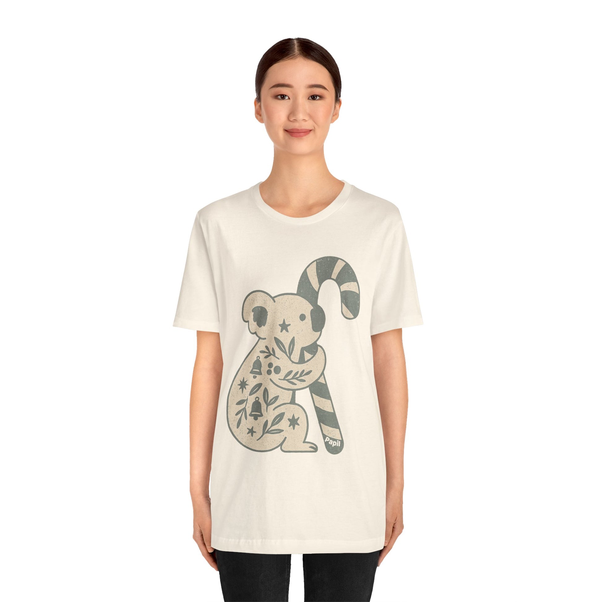 Koala Candy Cane Christmas Unisex T-Shirt — Cute Floral Koala Australian Holiday Tee